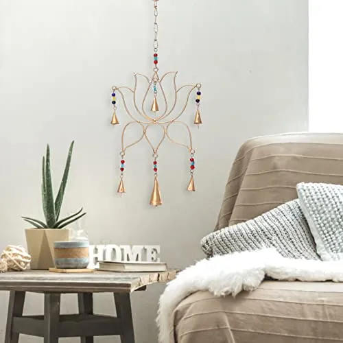 DULI Metal Windchime Wall Hanging, Feng Shui, Wall Art, Wall Decor, PositiveVibes, Rustic Wall Hangings, Wall Art, Diwali Decor, Diwali Decoration, Diwali Gifts (Lotus 20x10 Inches)