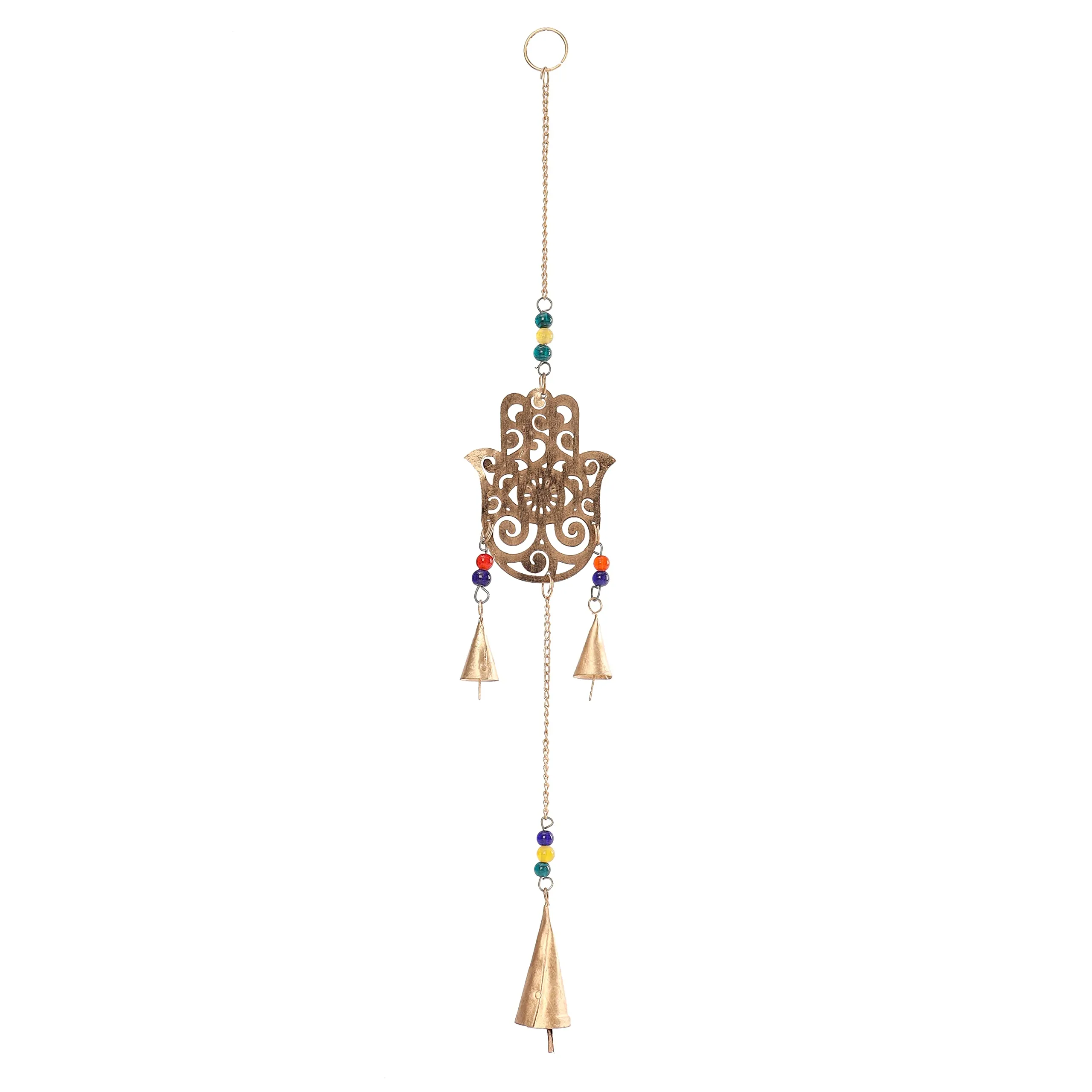 DULI Metal Windchime Wall Hanging, Feng Shui, Wall Art, Wall Decor, PositiveVibes, Rustic Wall Hangings, Wall Art, Diwali Decor, Home Decor Hanging Bells (Metal: Hamsa(23x3 Inches))