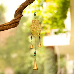 DULI Metal Windchime Wall Hanging, Feng Shui, Wall Art, Wall Decor, PositiveVibes, Rustic Wall Hangings, Wall Art, Diwali Decor, Home Decor Hanging Bells (Metal: Hamsa(23x3 Inches))
