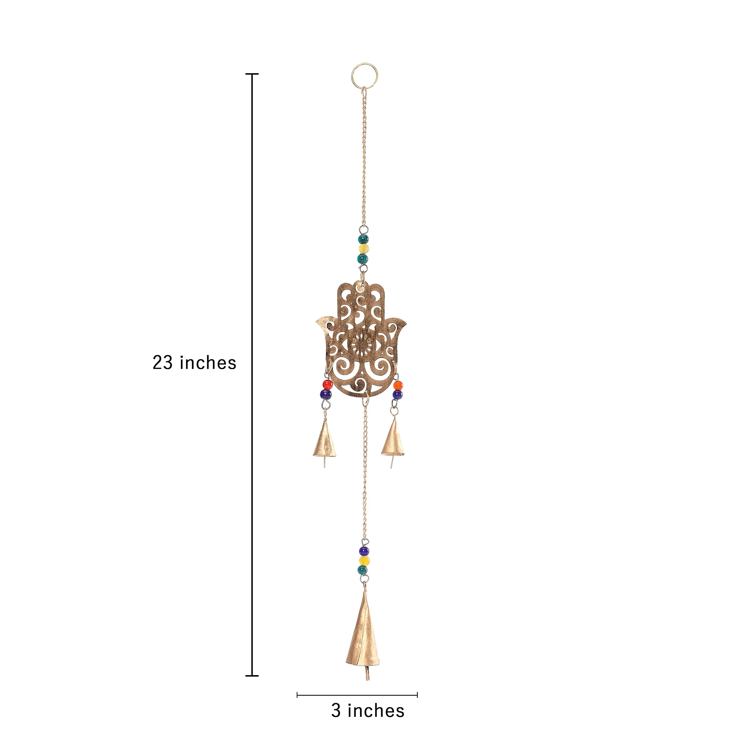 DULI Metal Windchime Wall Hanging, Feng Shui, Wall Art, Wall Decor, PositiveVibes, Rustic Wall Hangings, Wall Art, Diwali Decor, Home Decor Hanging Bells (Metal: Hamsa(23x3 Inches))