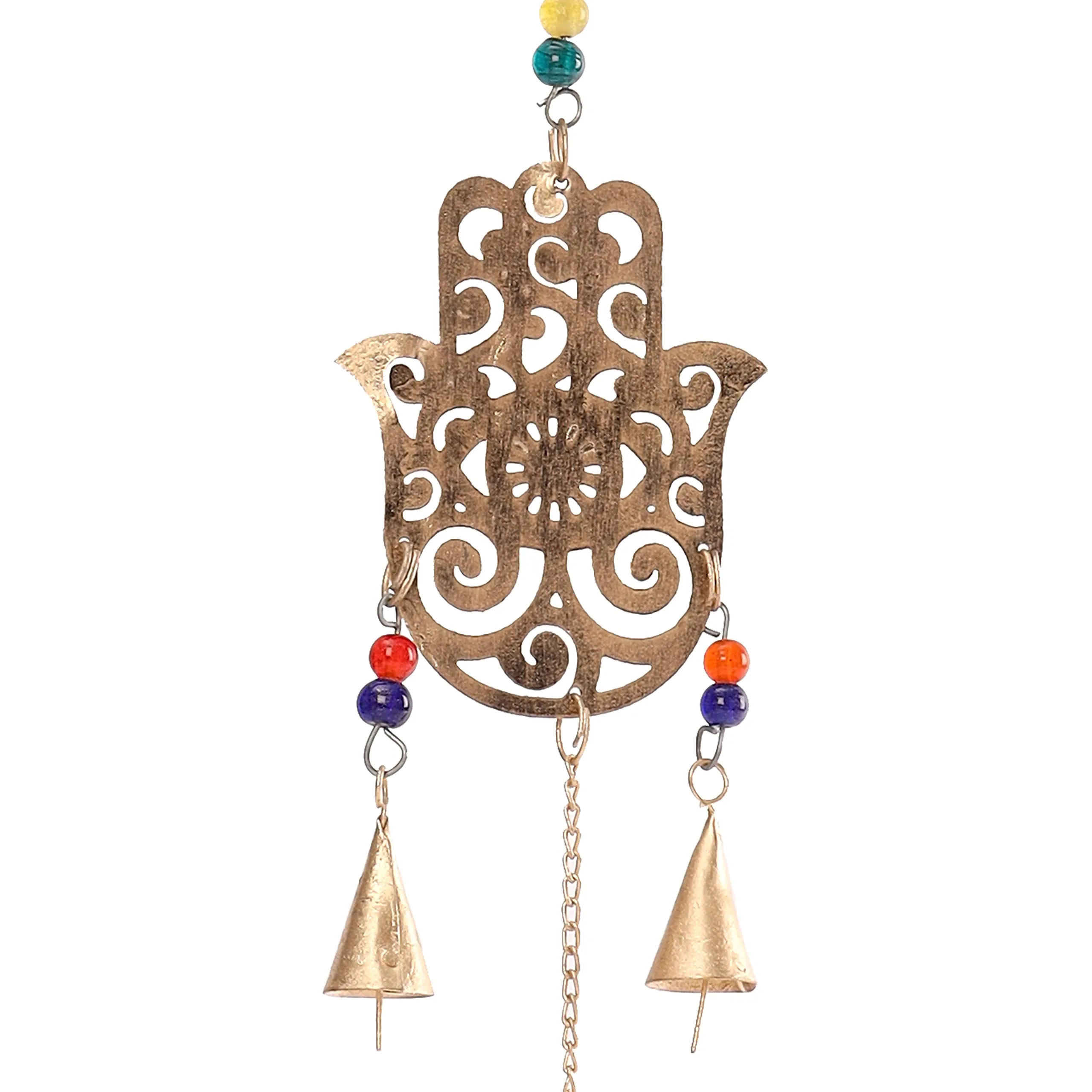DULI Metal Windchime Wall Hanging, Feng Shui, Wall Art, Wall Decor, PositiveVibes, Rustic Wall Hangings, Wall Art, Diwali Decor, Home Decor Hanging Bells (Metal: Hamsa(23x3 Inches))
