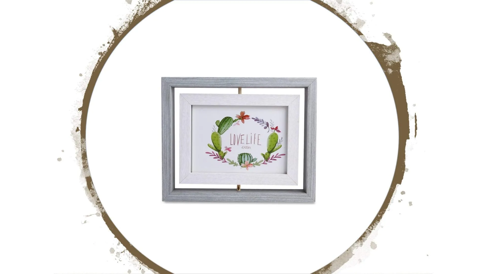 el Dios Premium Range Designer Wood Picture Frame Finish 360-degree Revolving Table Photo Frame for Bedroom/Living Room/Office – (2 Photos, Grey & White Colour, 21X17cm)