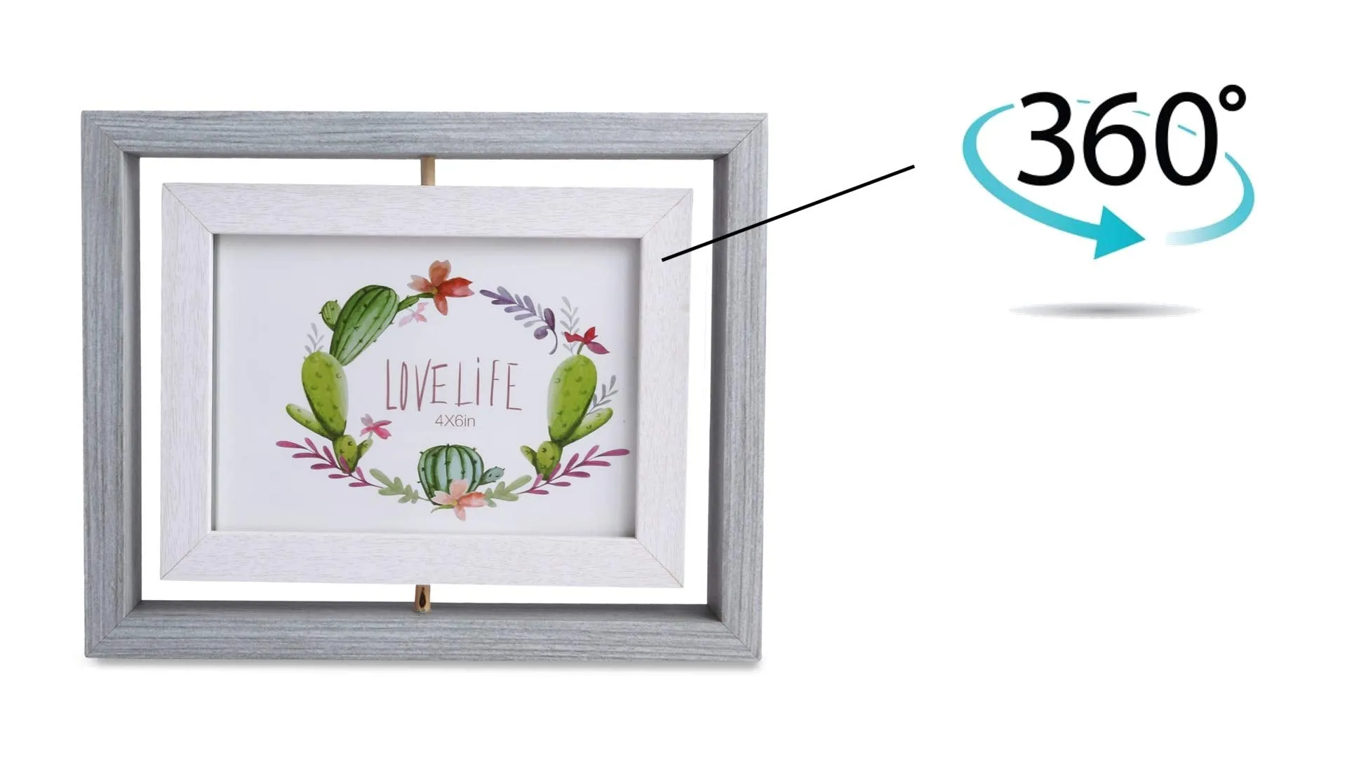 el Dios Premium Range Designer Wood Picture Frame Finish 360-degree Revolving Table Photo Frame for Bedroom/Living Room/Office – (2 Photos, Grey & White Colour, 21X17cm)