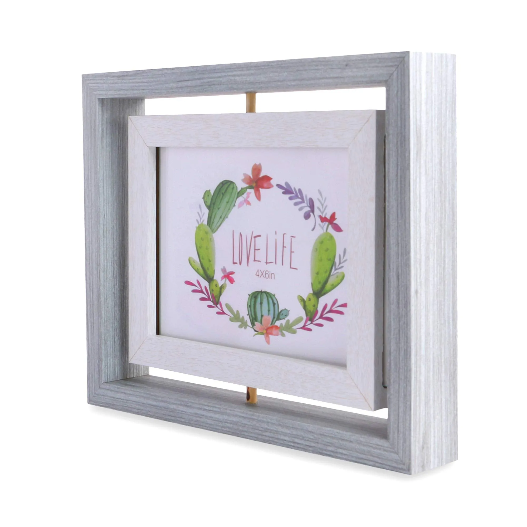 el Dios Premium Range Designer Wood Picture Frame Finish 360-degree Revolving Table Photo Frame for Bedroom/Living Room/Office – (2 Photos, Grey & White Colour, 21X17cm)