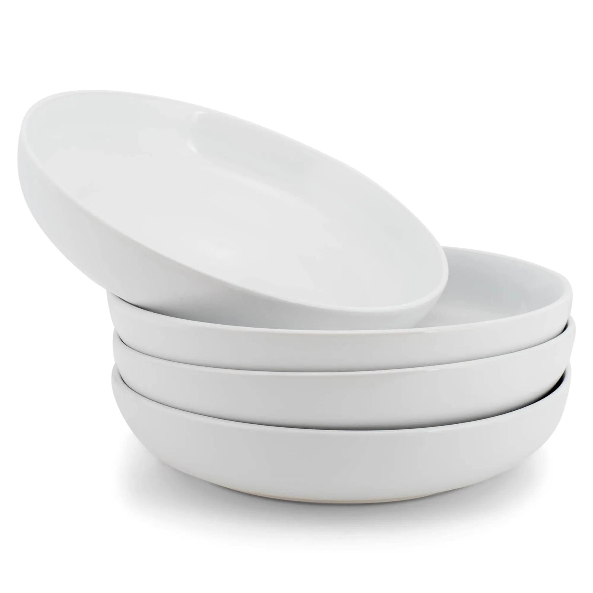 Elanze Designs Bistro Glossy Ceramic 8.5 inch Dinner Bowls Set of 4, White