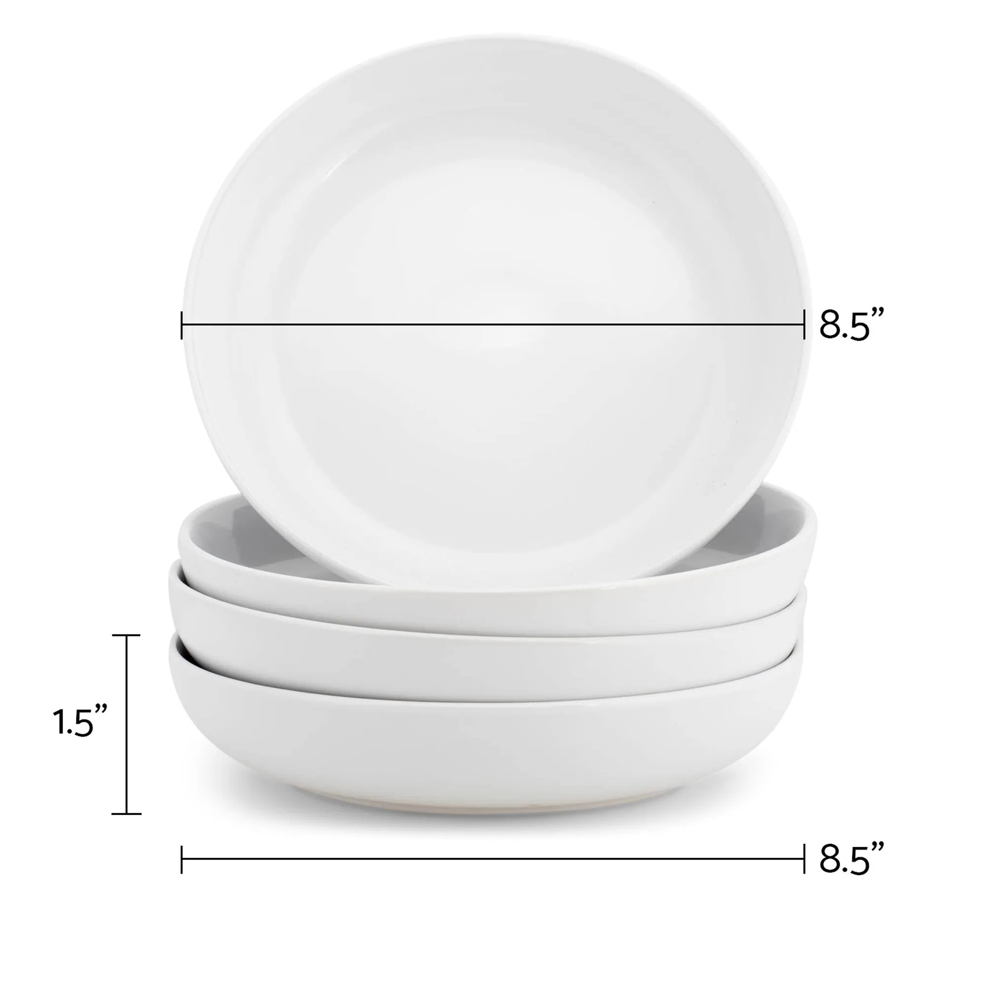 Elanze Designs Bistro Glossy Ceramic 8.5 inch Dinner Bowls Set of 4, White