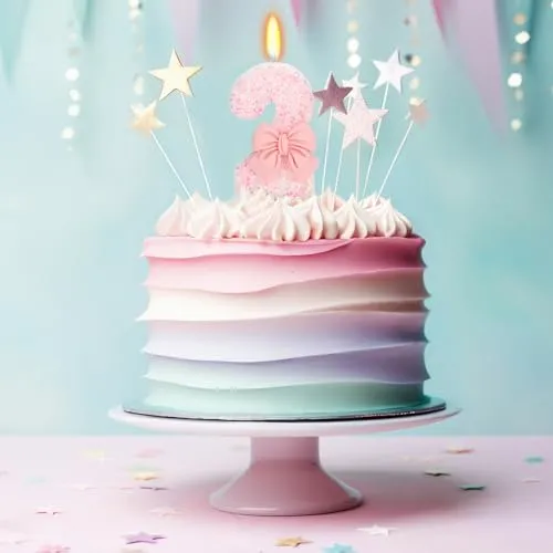 ElekFX Birthday Candle for Cake, 2 Candle - Pink Glitter with Bowknot, 2.76 inch Happy Birthday Candle, Cake Topper Decoration for 2 Years Old Birthday Party (Number 2)
