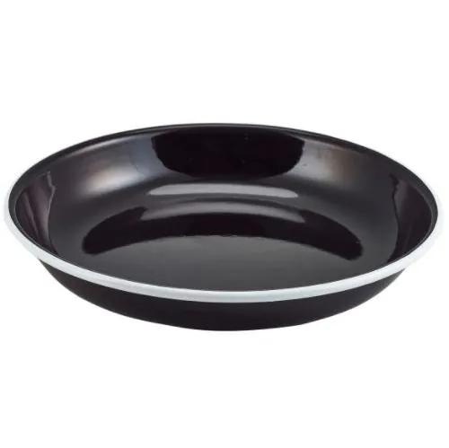 Enamel Rice/Pasta Plate Black with White Rim 24cm- Pack 1