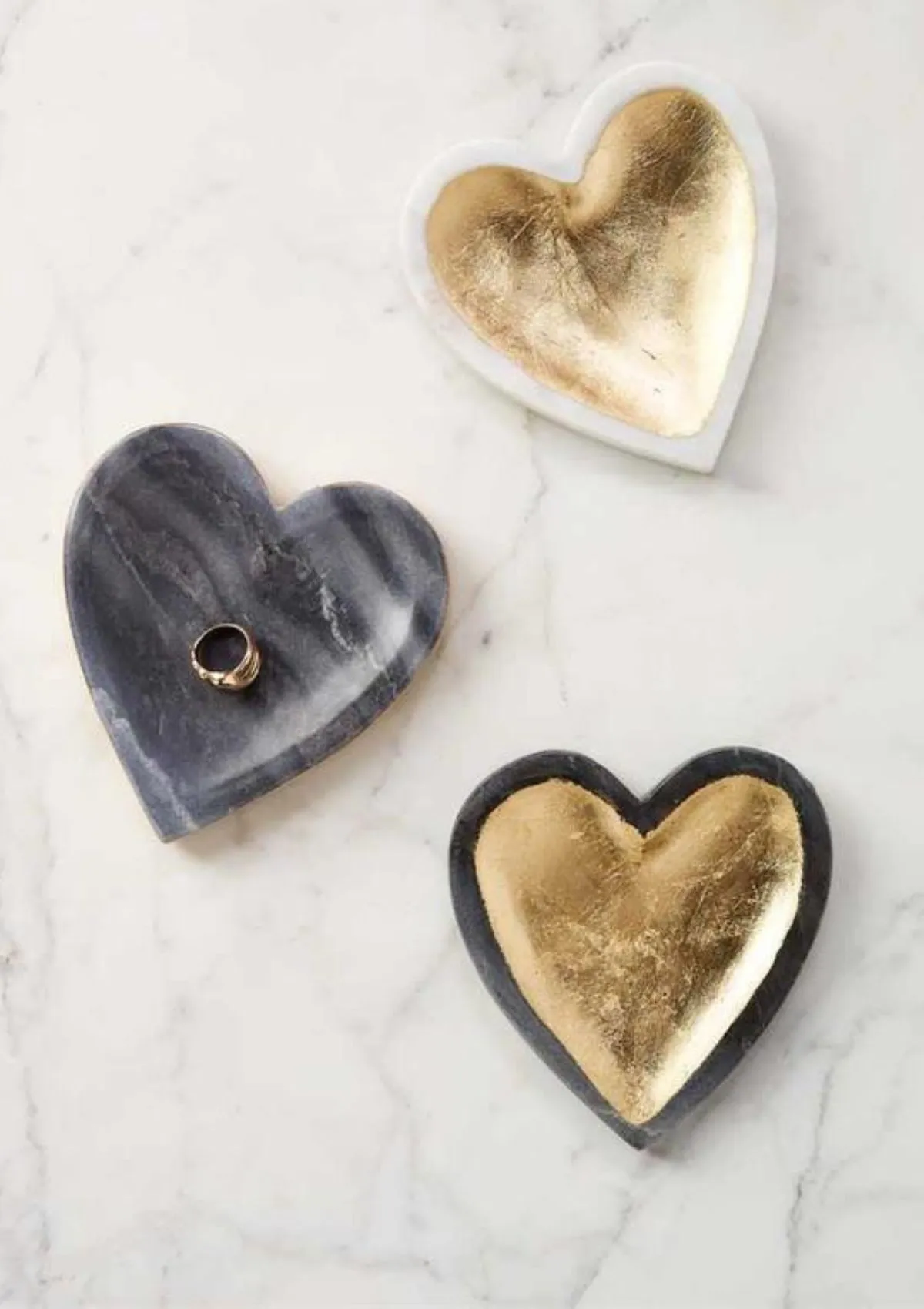 Gold Foil Heart Trinket Dish with Grey Marble Edge