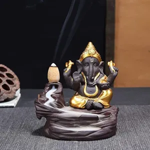 Golden Ganesh Smoke Backflow Insence Holder Buddha Resin