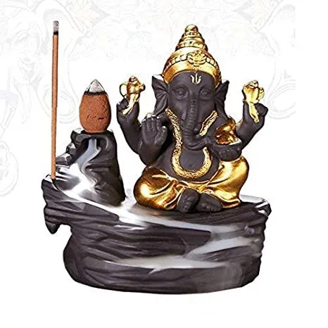 Golden Ganesh Smoke Backflow Insence Holder Buddha Resin