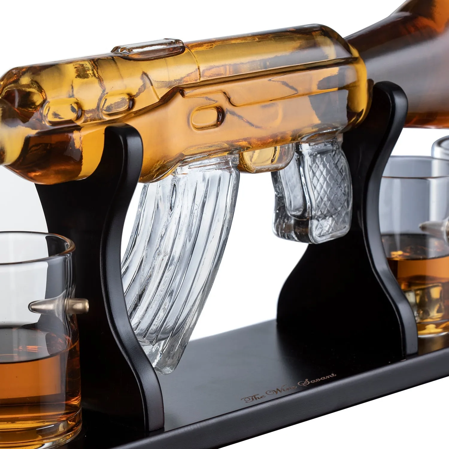 Gun Large Decanter Set Bullet Glasses - Limited Edition Elegant Rifle Gun Whiskey Decanter 22.5" 1000ml With 4 Bullet Whiskey Glasses and Mohogany Wooden Base By The Wine Savant by The Wine Savant