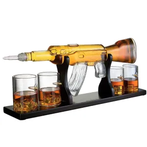 Gun Large Decanter Set Bullet Glasses - Limited Edition Elegant Rifle Gun Whiskey Decanter 22.5" 1000ml With 4 Bullet Whiskey Glasses and Mohogany Wooden Base By The Wine Savant by The Wine Savant