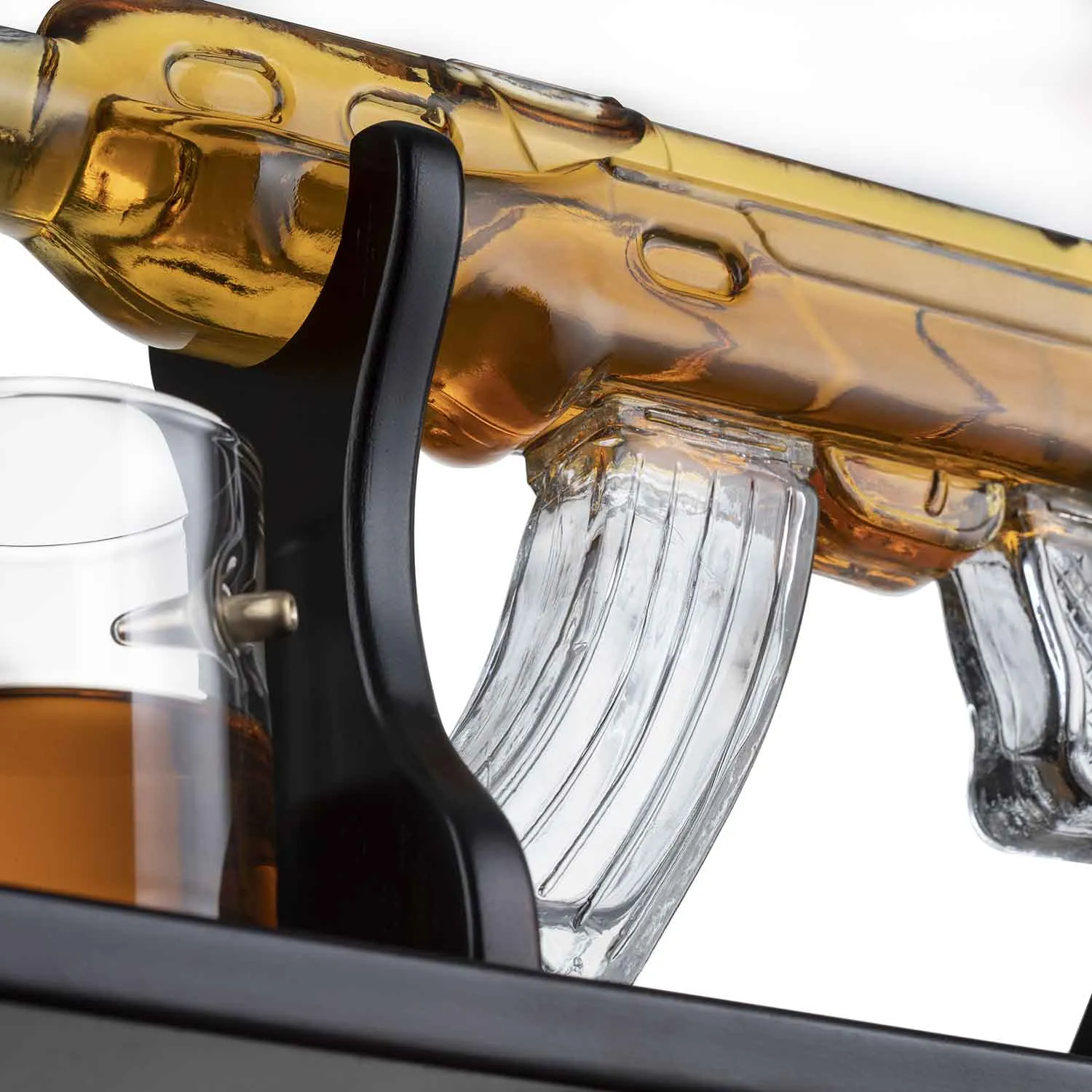Gun Large Decanter Set Bullet Glasses - Limited Edition Elegant Rifle Gun Whiskey Decanter 22.5" 1000ml With 4 Bullet Whiskey Glasses and Mohogany Wooden Base By The Wine Savant by The Wine Savant