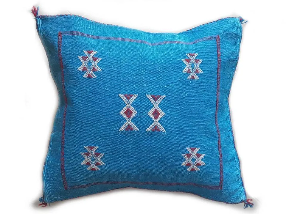 Handmade Moroccan Cushion Cover – Sabra Silk Pillow – Lalla Hasnaa - Turquoise