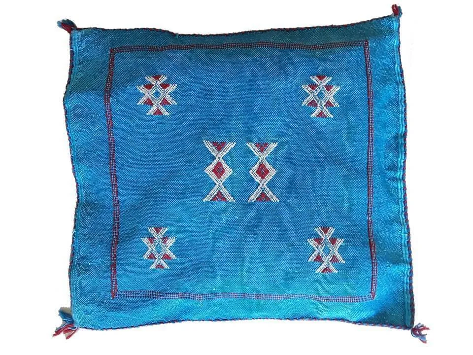 Handmade Moroccan Cushion Cover – Sabra Silk Pillow – Lalla Hasnaa - Turquoise