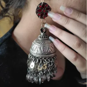 Jhumka Earrings with Pink Glass Stones And Beads