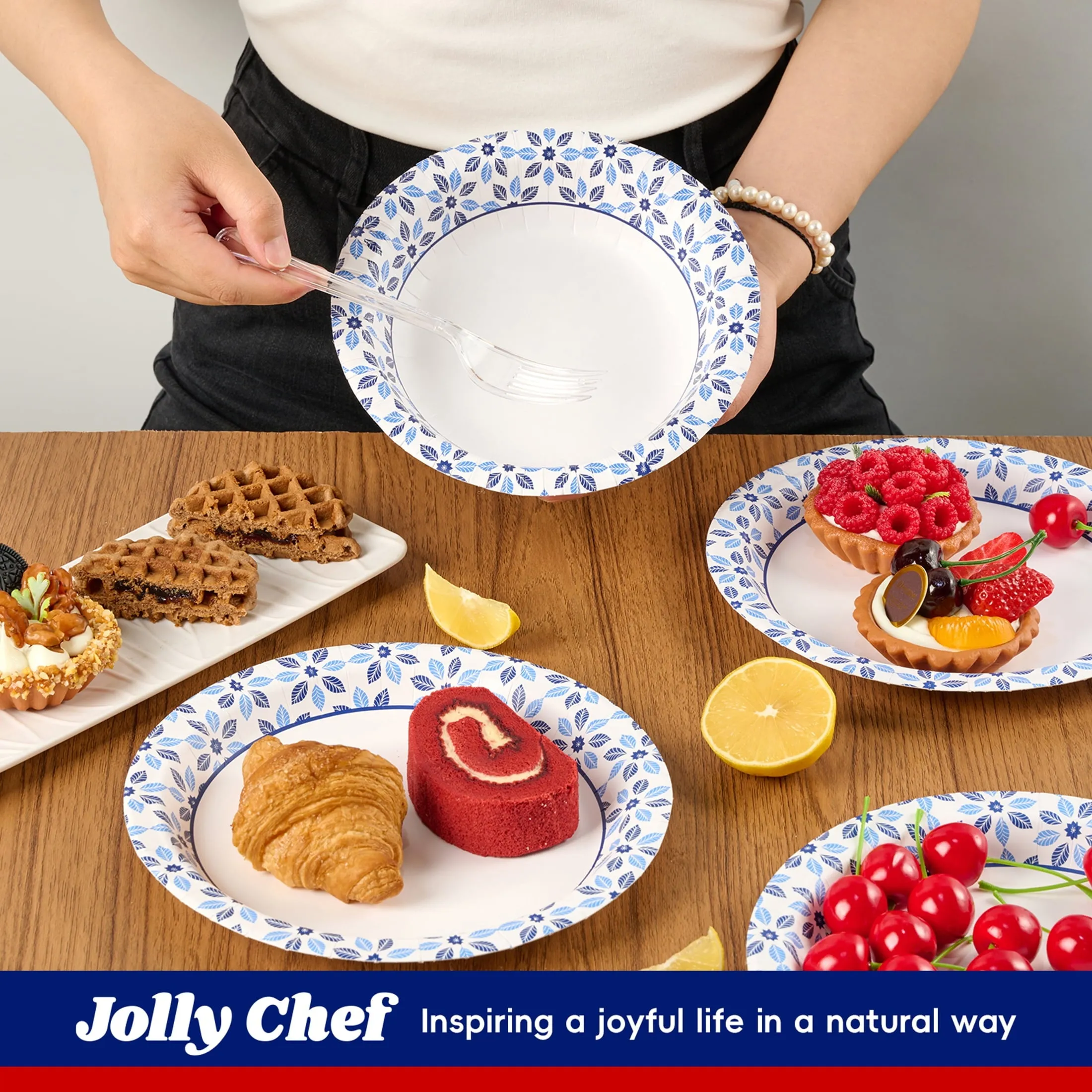JOLLY CHEF Disposable Paper Bowls,Strong,Soak Proof,Microwave Safe,20 oz,Patterned,150 Count