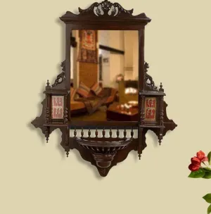 Kamoni Antique Look Solid Teak Wood Mirror with Mirror with Dhokra Work in Walnut Brown - Decorative Mirrors for Wall Art Decorative Mirrors. Size: 40x32(HxW) inch