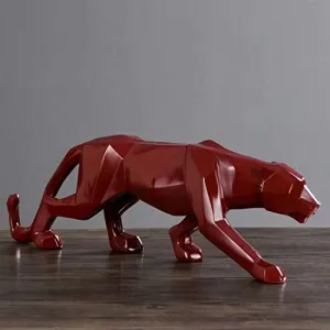 Karigaari India Modern Abstract Brown Panther Sculpture Geometric Resin Wildlife Decor Gift Craft Ornament Accessories Furnishing.