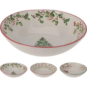 Koopman 26cm Stoneware Christmas Holly Bowls (Choice of 3)