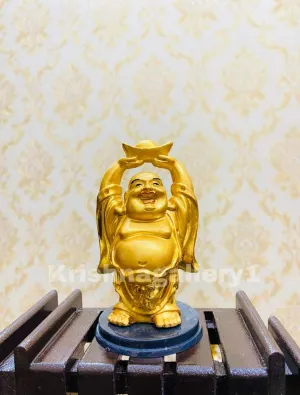 KRISHNAGALLERY1 Polyresin Laughing Buddha Statue, 5 Inch, Gold