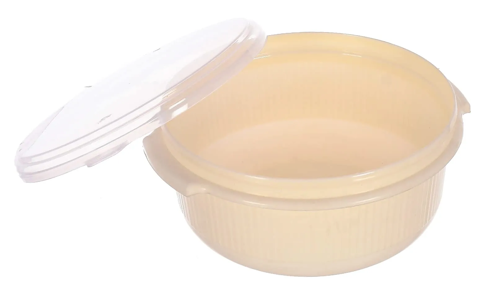 Kuber Industries Food Grade, Microwave & Freezer Safe Plastic Bowls, Food Storage Container Set with Lid, Set of 3 (3200ml, 1800ml, 1000ml) (Cream)-46KKM0142, Standard