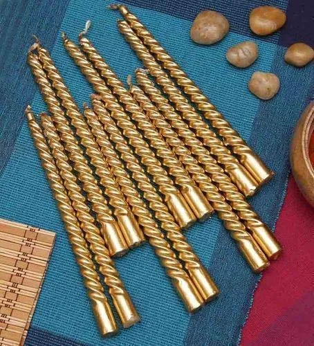 Kuber Selection 12 Pcs Designer Golden Spiral Pillar Candle 10 inch Long for Party, Daily use, Candle (Pack of 12 Pcs, Golden) (10 Inch) (Pack of 12 Pcs 10 Inch, Golden)
