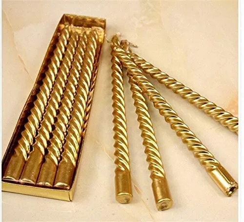 Kuber Selection 12 Pcs Designer Golden Spiral Pillar Candle 10 inch Long for Party, Daily use, Candle (Pack of 12 Pcs, Golden) (10 Inch) (Pack of 12 Pcs 10 Inch, Golden)
