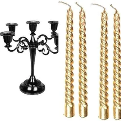 Kuber Selection 12 Pcs Designer Golden Spiral Pillar Candle 10 inch Long for Party, Daily use, Candle (Pack of 12 Pcs, Golden) (10 Inch) (Pack of 12 Pcs 10 Inch, Golden)