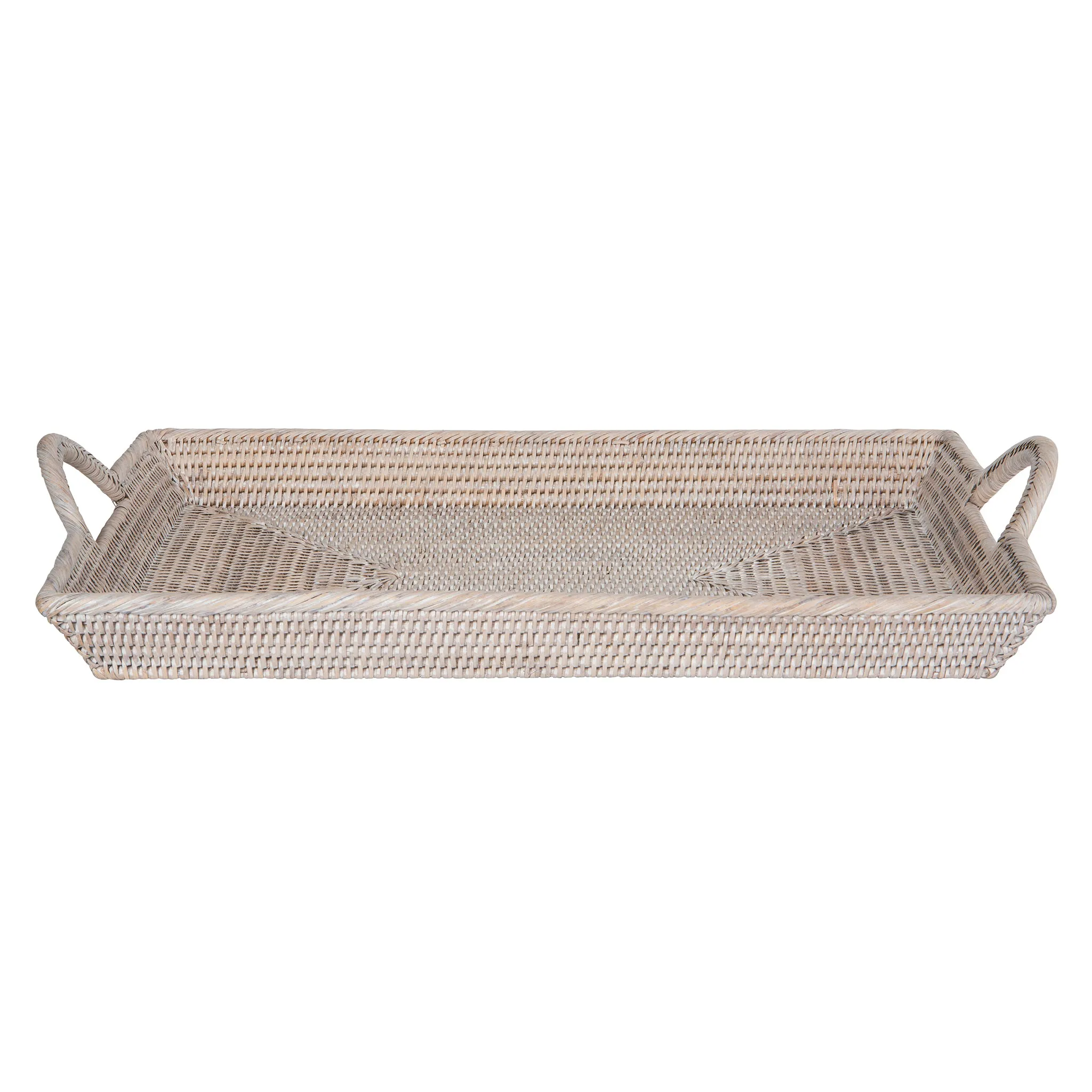 La Jolla Rattan Decorative Serving Tray with Ear Handles for Breakfast & Dinner, Ottoman Tray