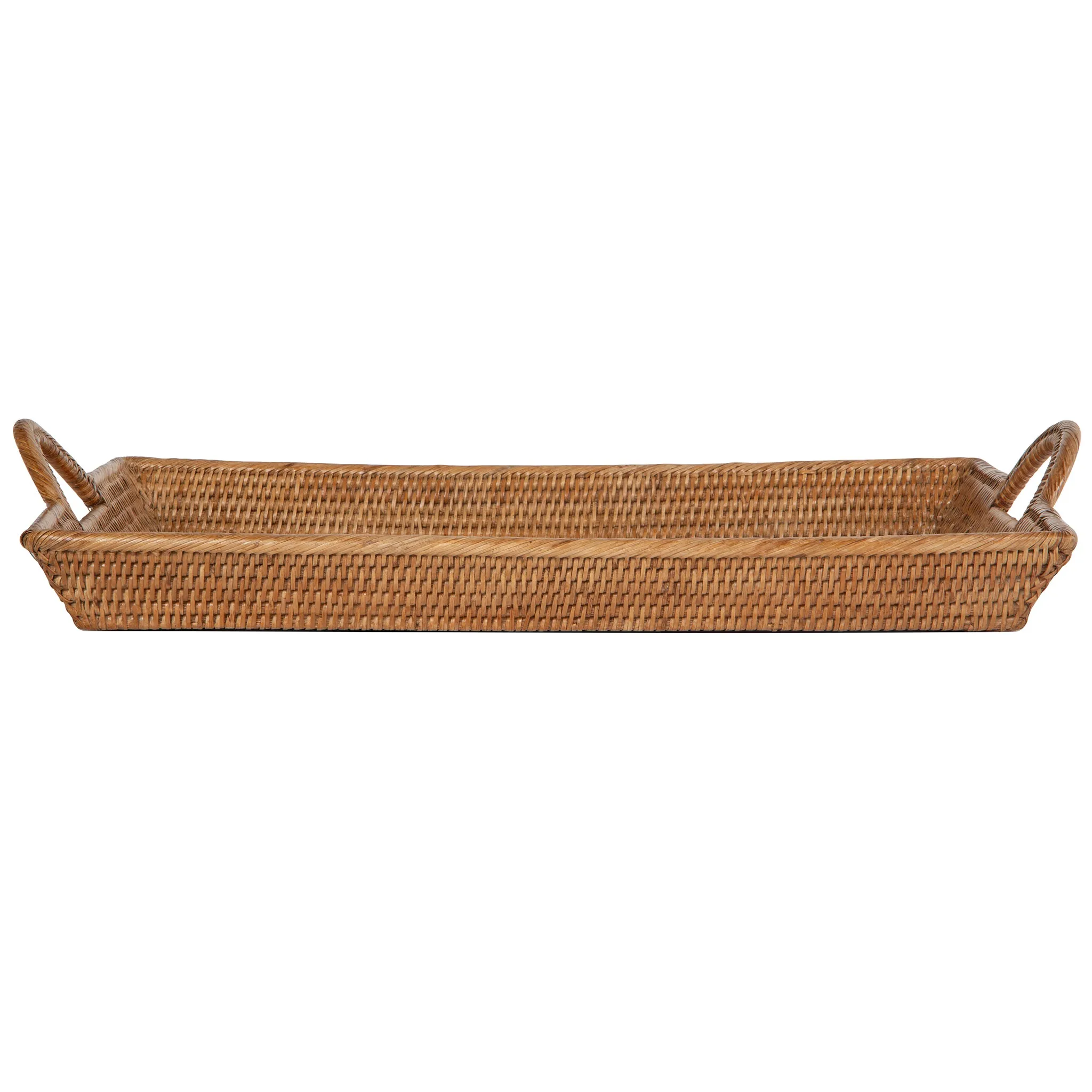 La Jolla Rattan Decorative Serving Tray with Ear Handles for Breakfast & Dinner, Ottoman Tray