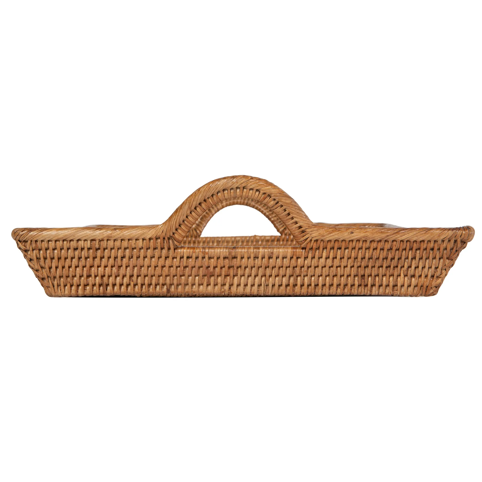 La Jolla Rattan Decorative Serving Tray with Ear Handles for Breakfast & Dinner, Ottoman Tray