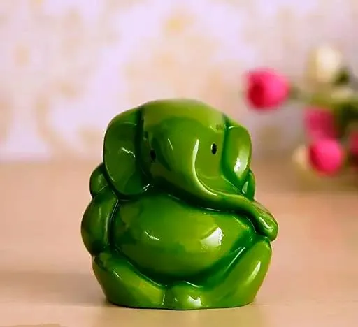 Lord Ganesha Murti Religious Hindu God Figurine Elephant God for Car Dashboard | Green (Pack of 1)