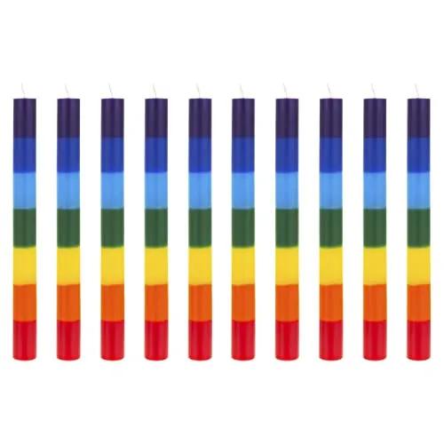 Mega Candles 10 pcs Unscented Multi Color Chakra Straight Taper Candle, Hand Poured Premium Wax Candles 10 Inch x 1 Inch, 100% Cotton Wick, Promotes Positive Energy, Meditation & Relaxation