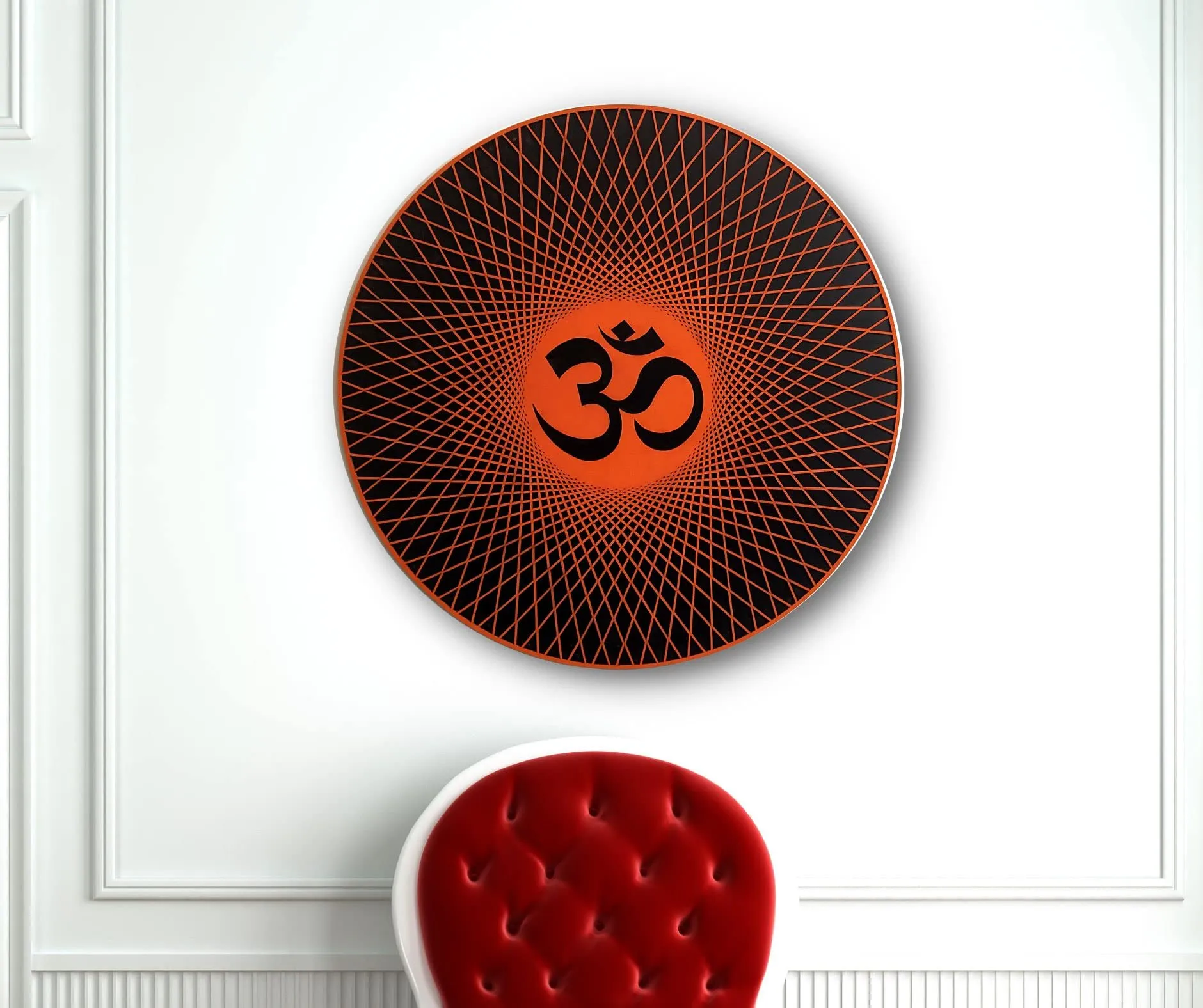 MODERN BOIS ART Beautiful Om Design Wooden Wall Hanging Orange Living Room Wooden Wall Decoration (Orange 01)