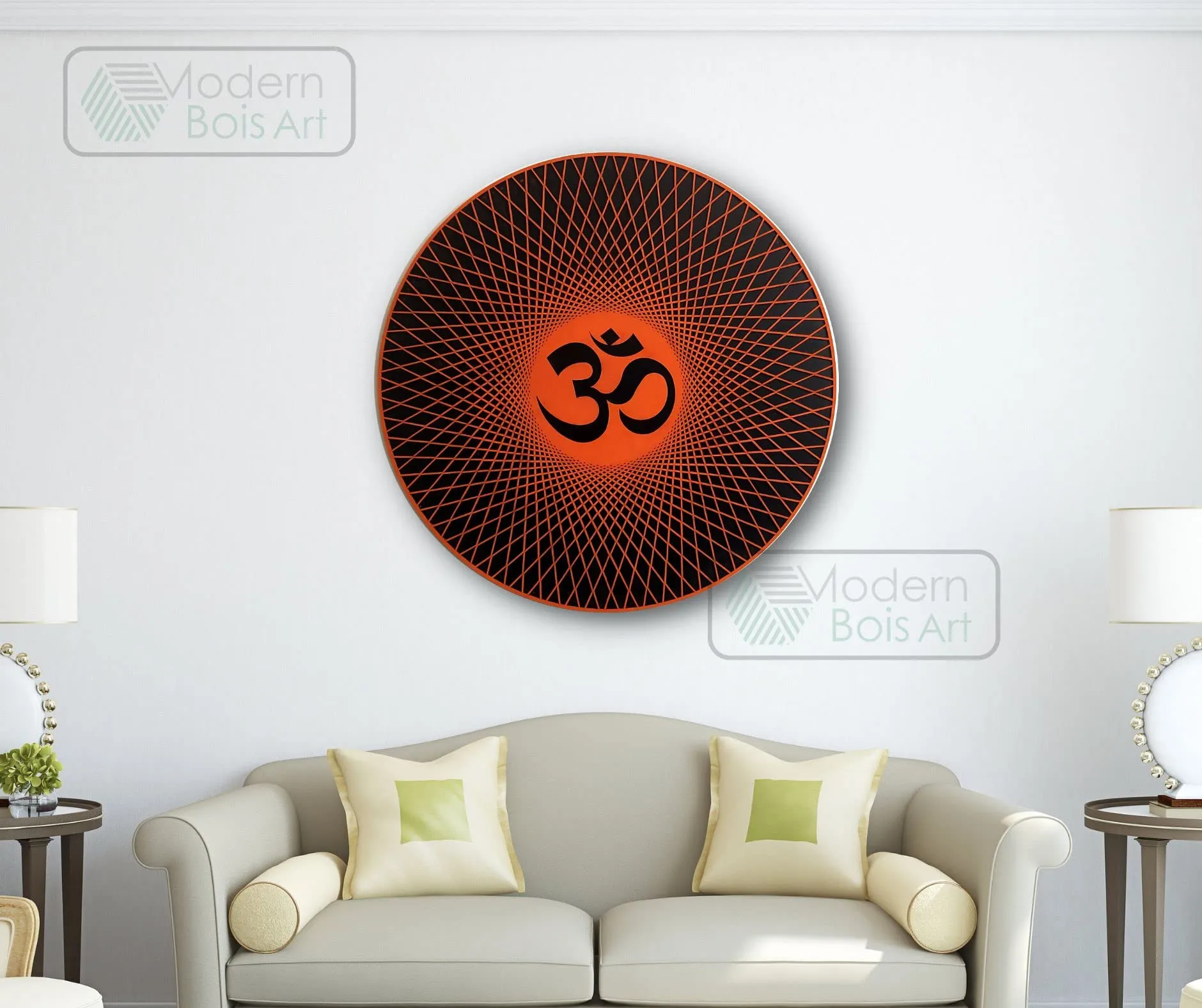 MODERN BOIS ART Beautiful Om Design Wooden Wall Hanging Orange Living Room Wooden Wall Decoration (Orange 01)