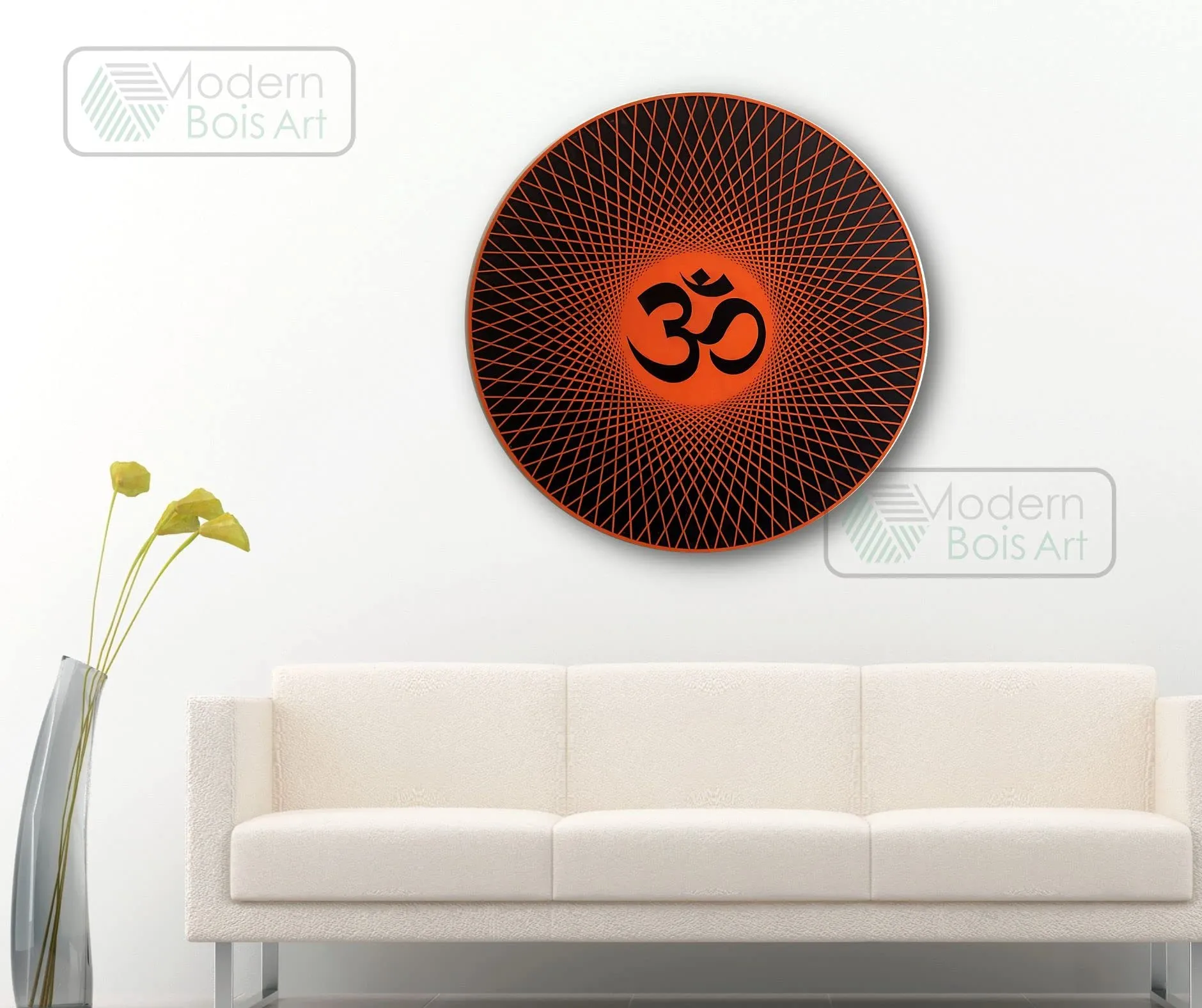 MODERN BOIS ART Beautiful Om Design Wooden Wall Hanging Orange Living Room Wooden Wall Decoration (Orange 01)
