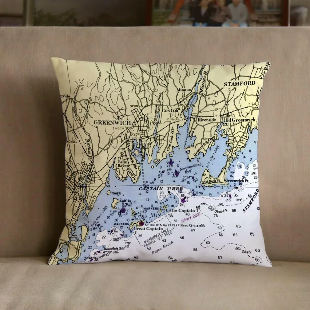 Nautical Chart Pillows, Connecticut Coastal Maps