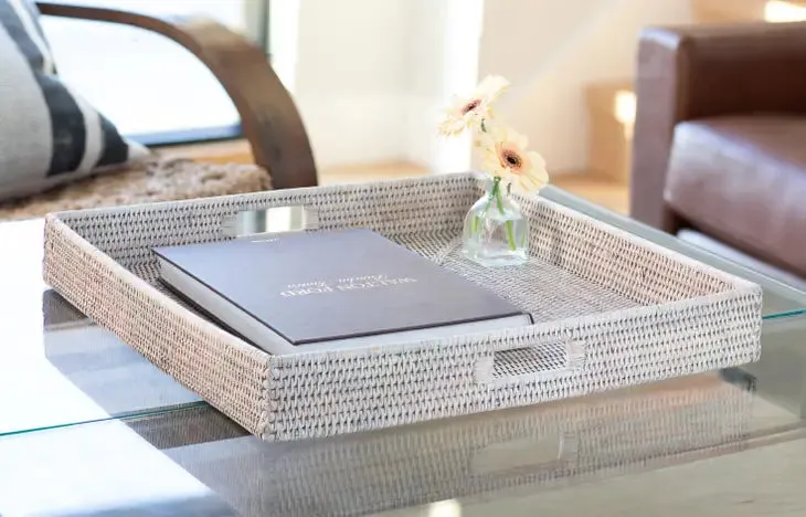 NEW-Rattan Square Serving/Ottoman Tray