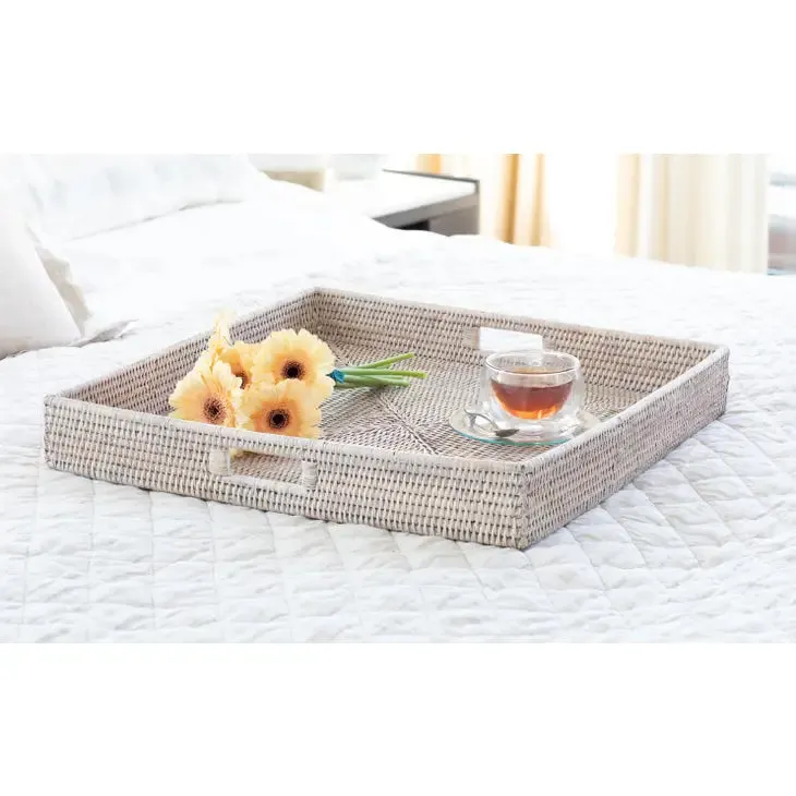 NEW-Rattan Square Serving/Ottoman Tray