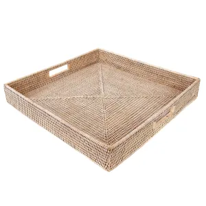 NEW-Rattan Square Serving/Ottoman Tray