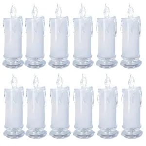 Oblivion White LED Flameless Candles Battery-Operated Pillar Flickering Realistic Decorative Lamps, Transparent Tea Party Decorations for Hotel, Restaurant Crystal Elegance (Pack of 12)
