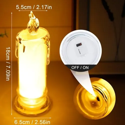 Oblivion White LED Flameless Candles Battery-Operated Pillar Flickering Realistic Decorative Lamps, Transparent Tea Party Decorations for Hotel, Restaurant Crystal Elegance (Pack of 12)