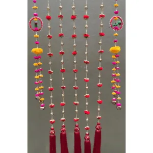 Parrot Decorative Hanging & Latkhan With Red Tassels (Set of 7) - Festive Decoration Wall Hanging