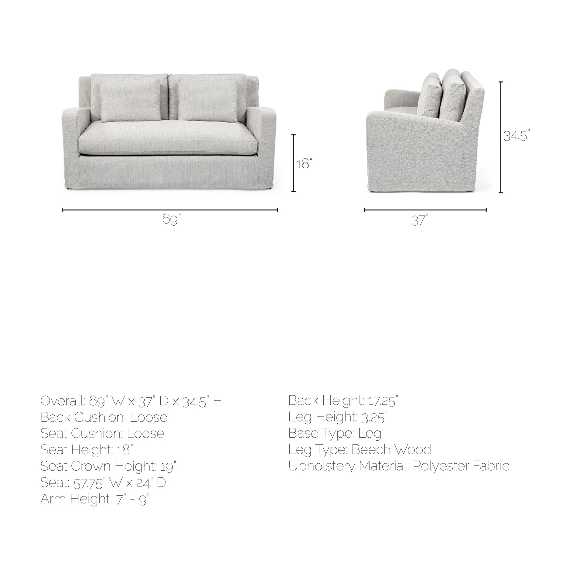Payton Love Seat in Frost Gray