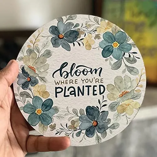 RAG28 Wooden Bloom Where You are Planted Quote showpiece Item for Study Table Book Shelf Office Desk Home Decor Items (Size: 6X6 Inches)