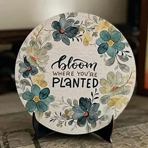RAG28 Wooden Bloom Where You are Planted Quote showpiece Item for Study Table Book Shelf Office Desk Home Decor Items (Size: 6X6 Inches)