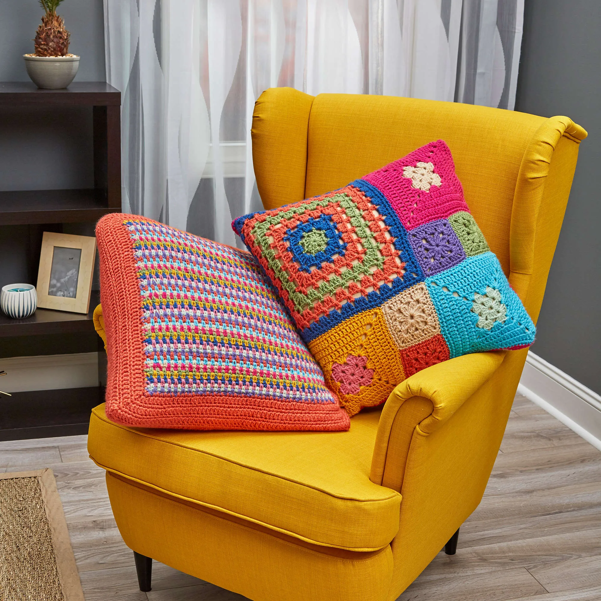 Red Heart Crochet Patched Persuasion Pillows