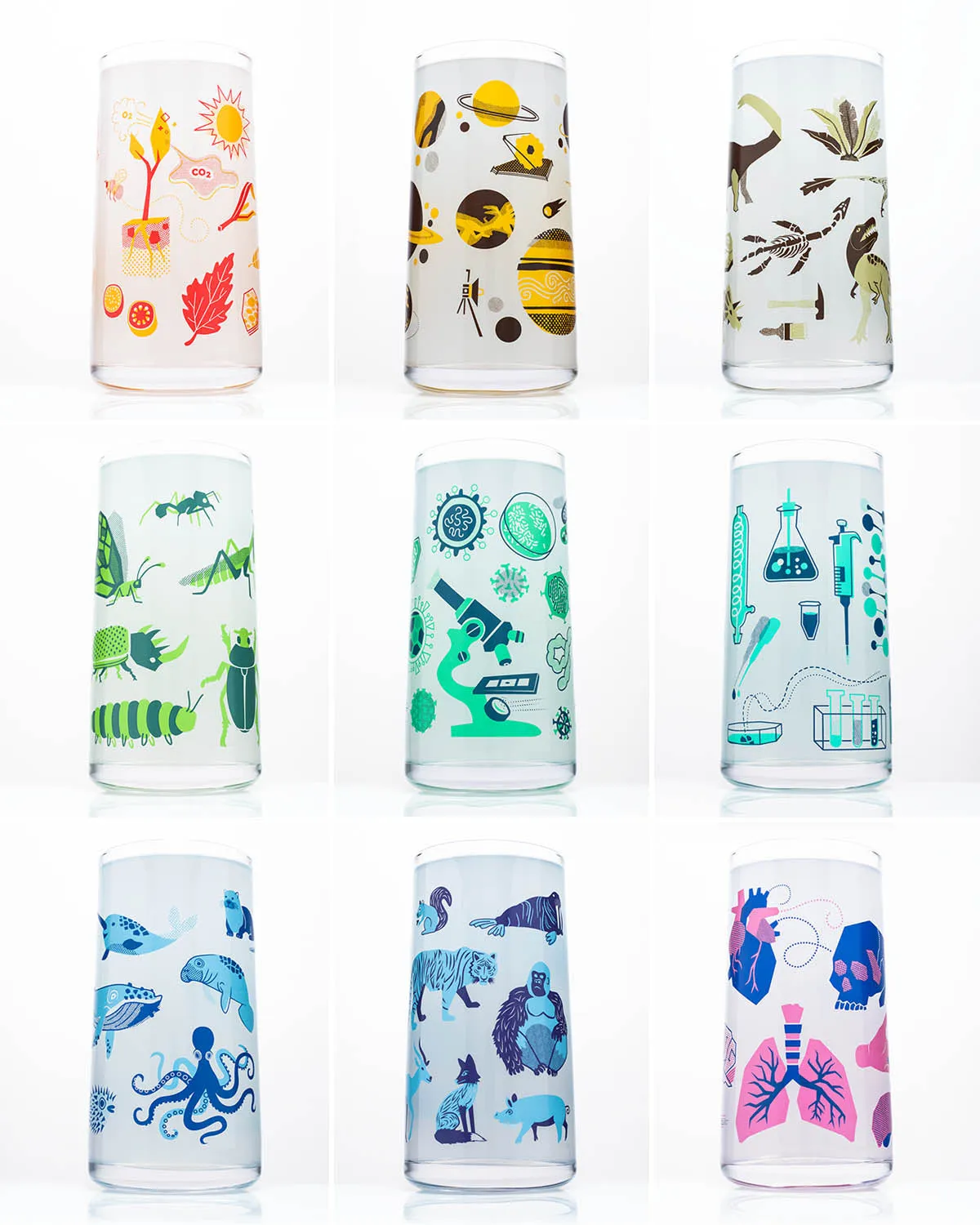 Retro Science Drinking Glassware Set of 9